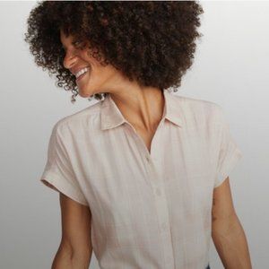 Marine Layer Paige plaid button down with cap sleeves and slight drop shoulder